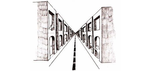 Город линейная перспектива с одной точкой схода