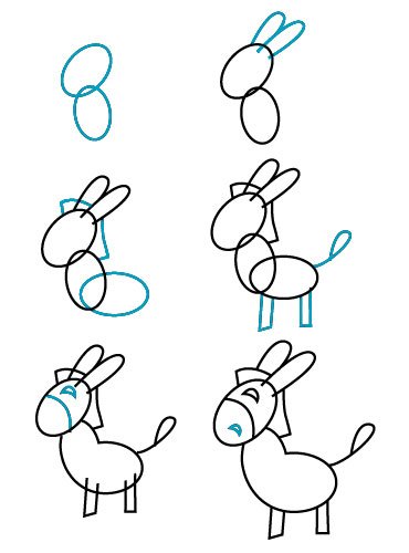 Ослик поэтапное рисование