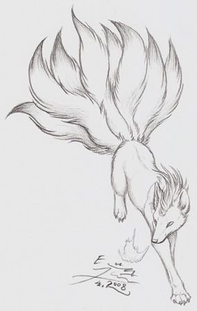 Мифическая лиса карандашом