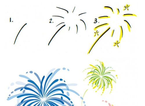 Поэтапное рисование салюта