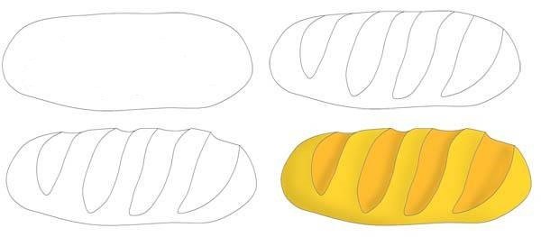 Поэтапное рисование хлеба для детей