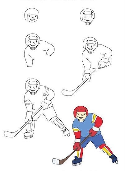 Пошаговый рисунок хоккеиста