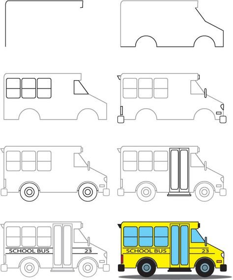 Поэтапное рисование автобуса для дошкольников