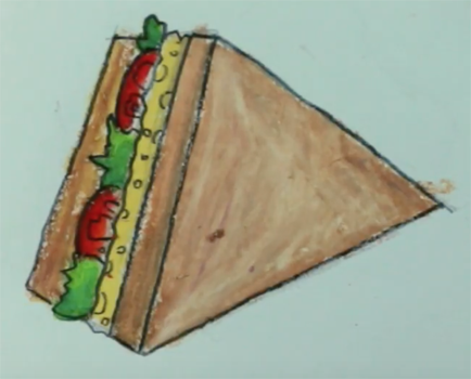 Рисунок карандашом бутерброд с колбасой и сыром