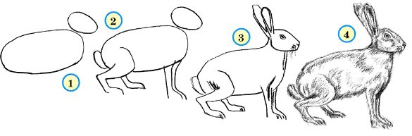 Последовательность рисования зайца