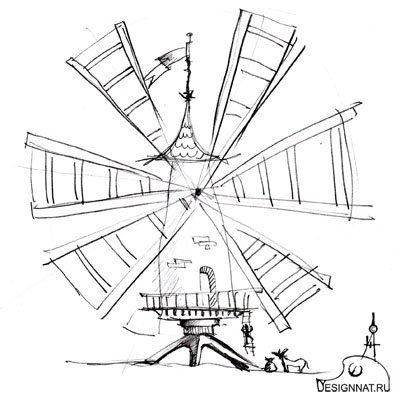 Легкий чертеж мельницы