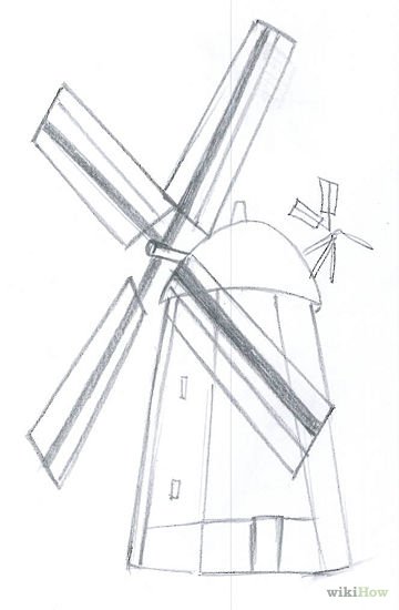 Рисование пошаговое мельница