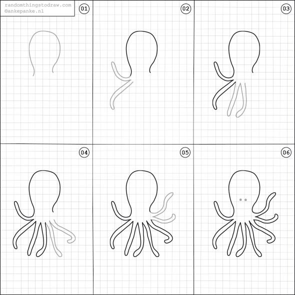 Рисунок осьминога для детей пошагово