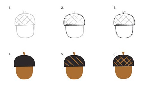 Поэтапное рисование Желудя