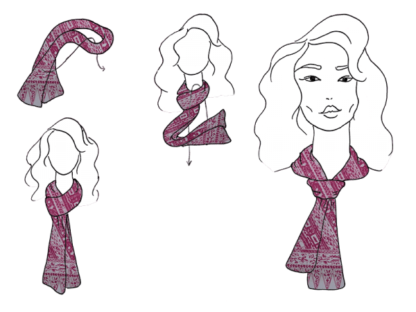 Рисунок платье с шарфами