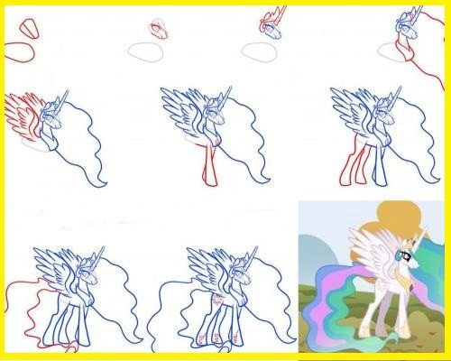 Как рисовать Селестию поэтапно