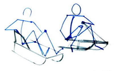 Поэтапное рисование человек на санках