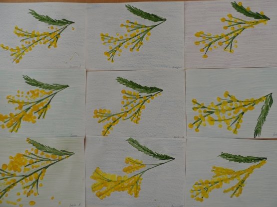 Мимоза с помощью пальчиков