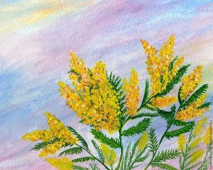 Ветка мимозы ватными палочками