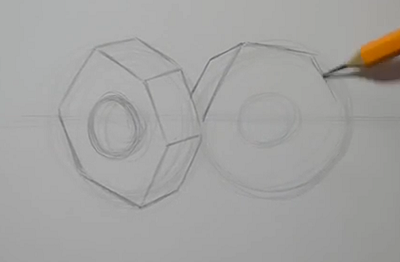Нарисовать гайку карандашом