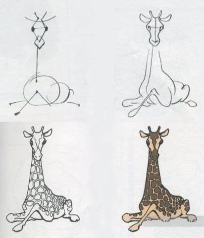 Пошаговое рисование жирафа для дошкольников