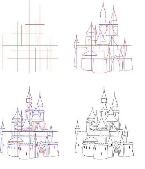 Поэтапный рисунок замка