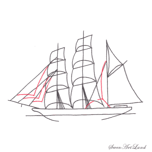 Корабль с алыми парусами карандашом