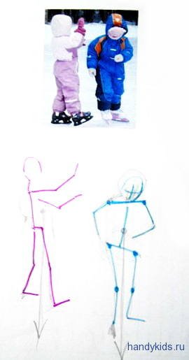 Поэтапное рисование ребенка на коньках