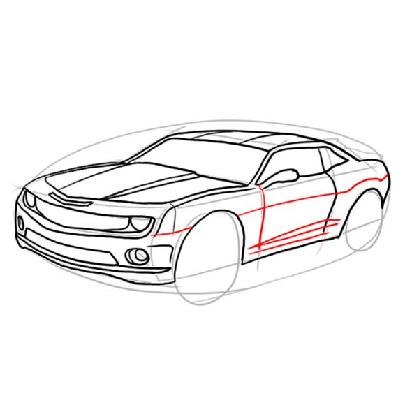 Поэтапное рисование Шевроле Камаро
