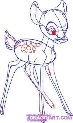 Бэмби рисунок поэтапно