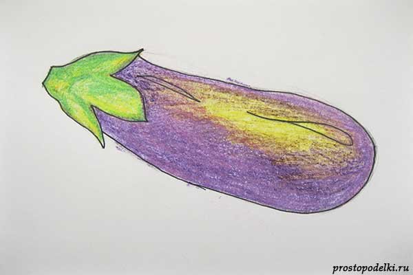 Баклажан цветными карандашами