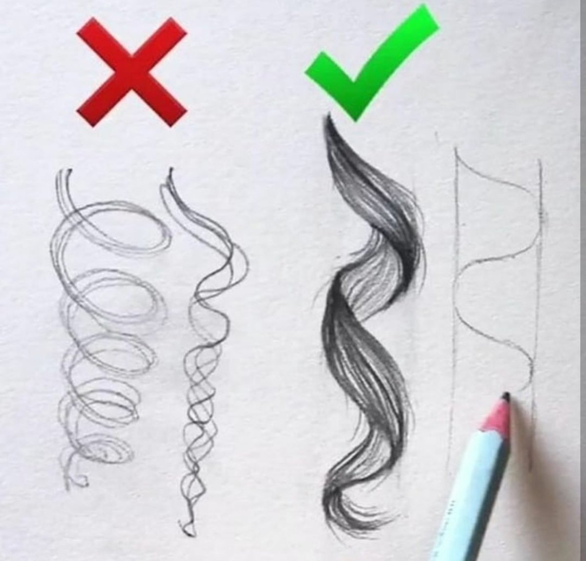 Локон волос карандашом