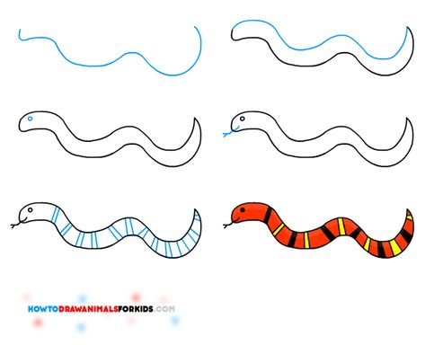 Поэтапное рисование змеи для детей