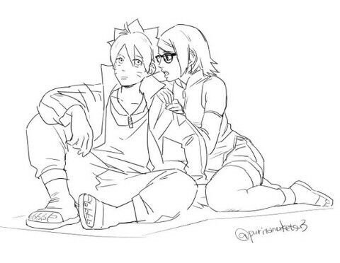 Раскраска Наруто Боруто и Сарада