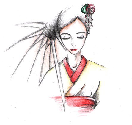 Японка в кимоно карандашом