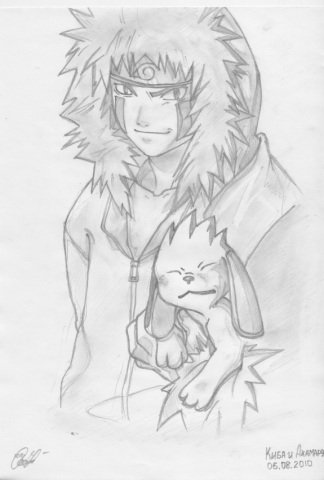 Киба и Акамару карандашом