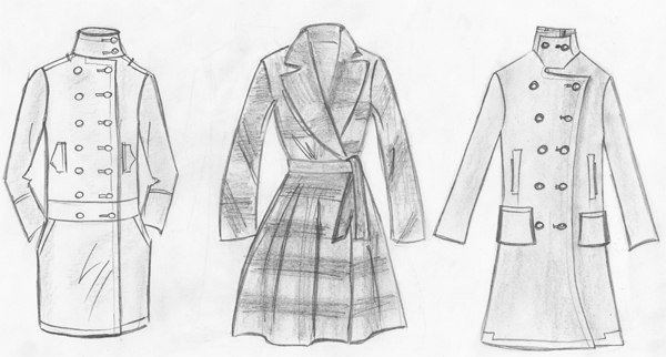 Нарисовать пальто карандашом