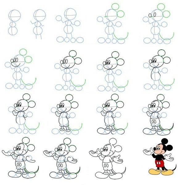 Поэтапное рисование героев Дисней