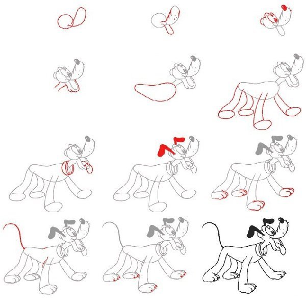 Поэтапное рисование мультяшных собак