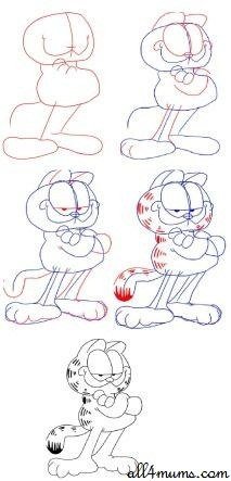 Гарфилд нарисовать поэтапно