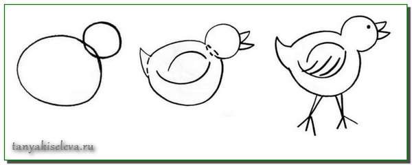 Схема рисования цыпленка для детей