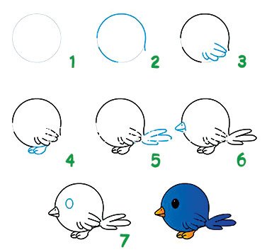 Поэтапное рисование птички в средней группе