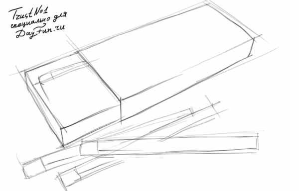 Спичечный коробок в перспективе карандашом