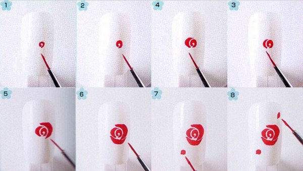 Как нарисовать розочку на ногтях