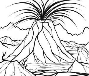 Пейзаж вулкан карандашом