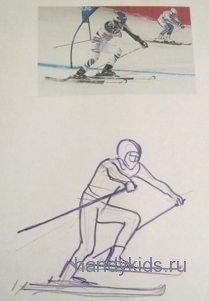 Набросок лыжника карандашом