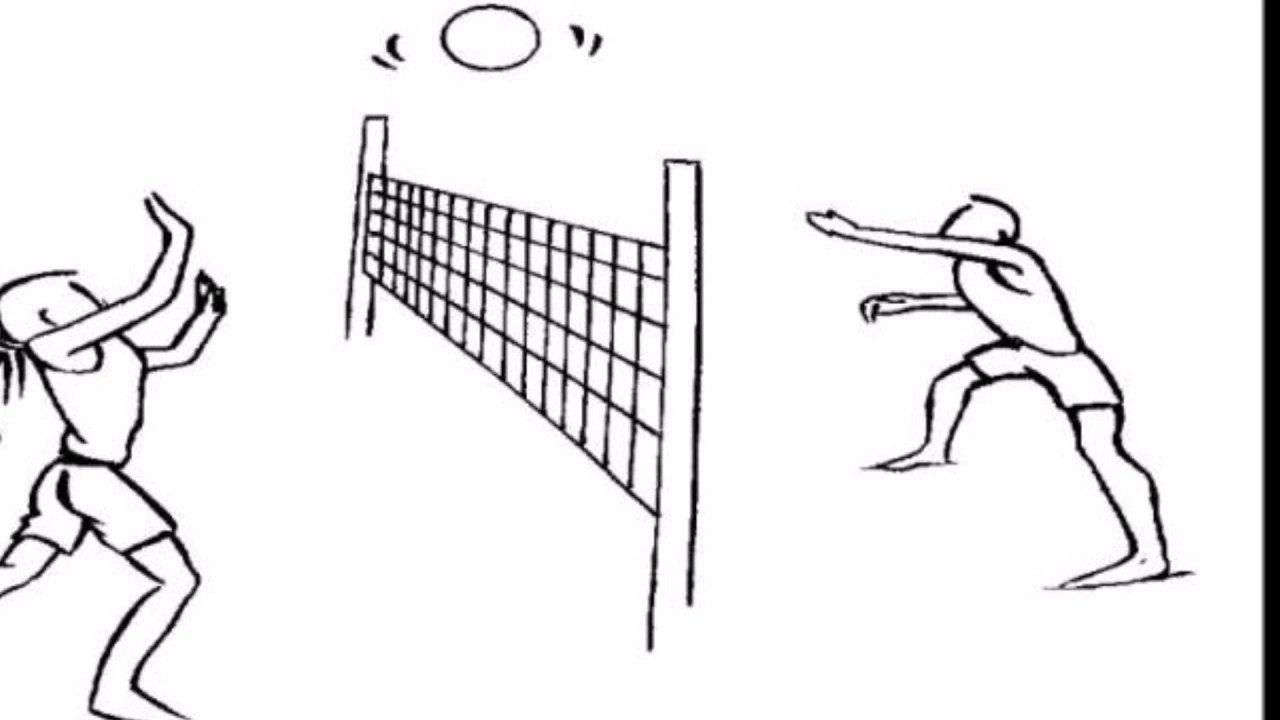 Рисунок волейболиста с мячом в прыжке