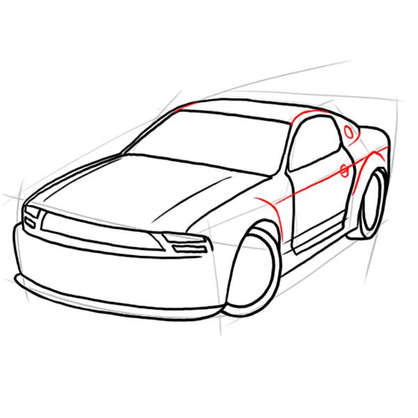 Форд Мустанг карандашом сзади