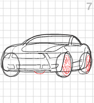 Нарисованные машины в тетради в маленькую клеточку Форд Мустанг