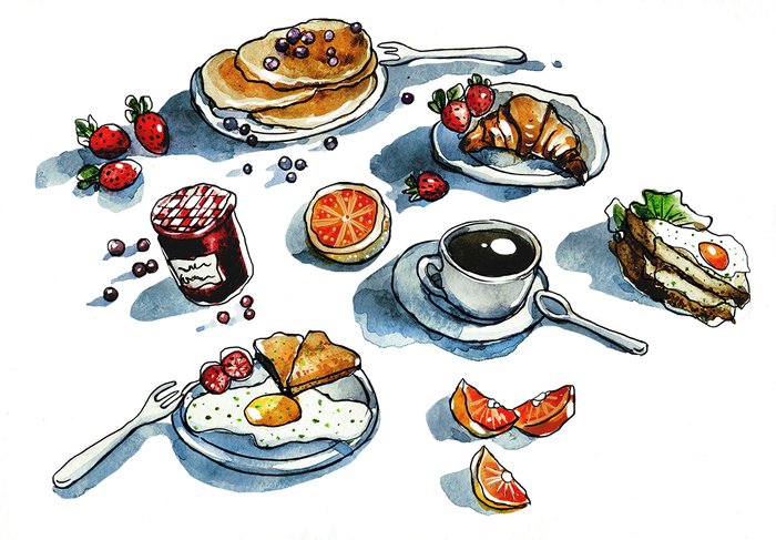 Участки застроены приготовленный завтрак иллюстрированные. Завтрак рисунок. Рис на завтрак. Рисунок на тему завтрак. Зарисовка завтрака.