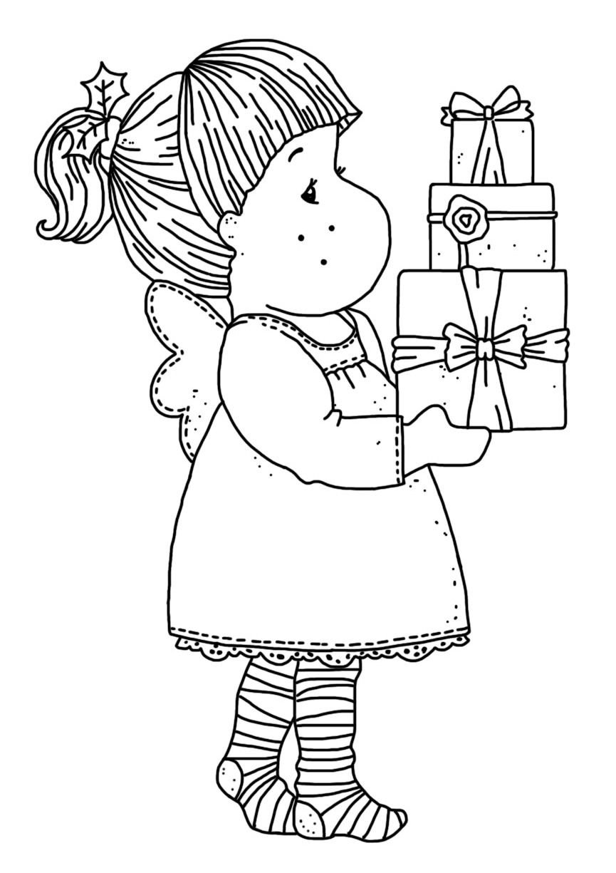 Раскраска девочка с подарком