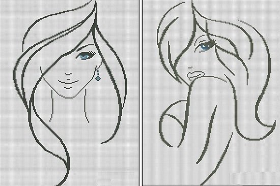 Контурная вышивка крестом девушки