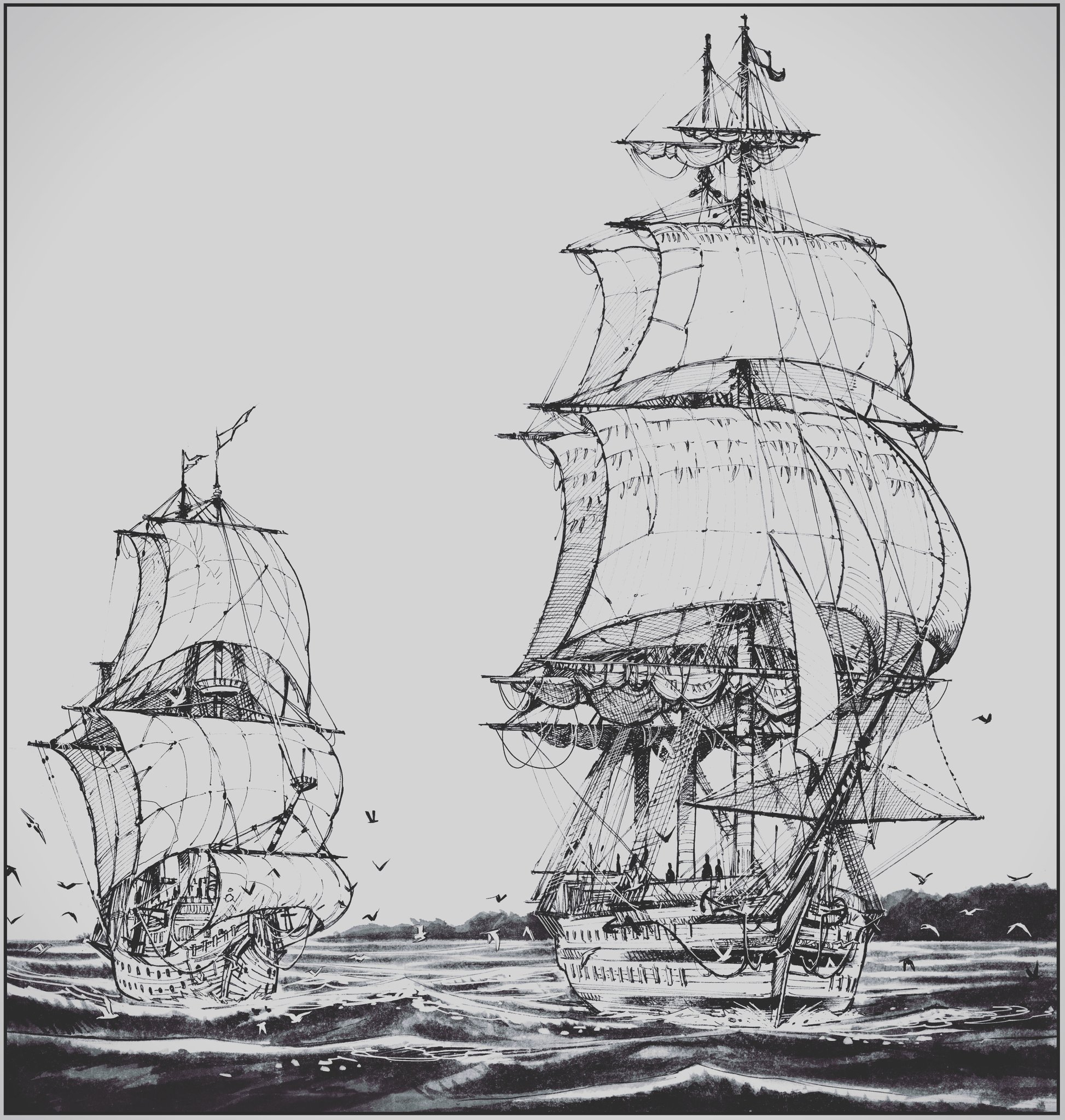 Картины парусных кораблей карандашом