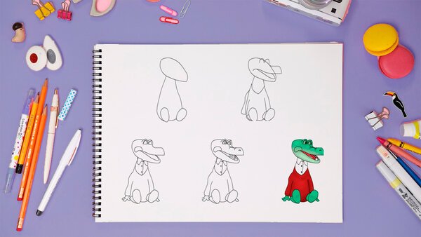 Пошаговый рисунок крокодила