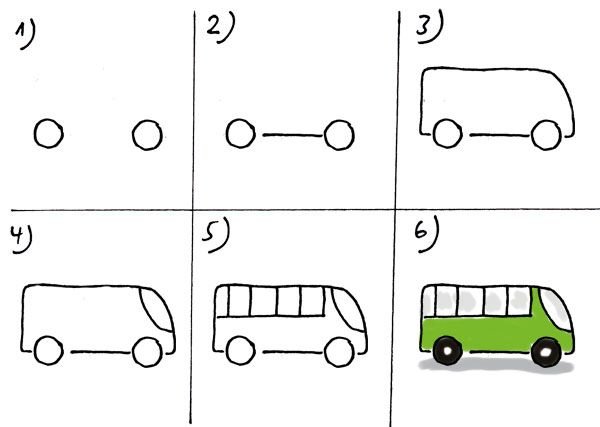 Поэтапное рисование автобуса